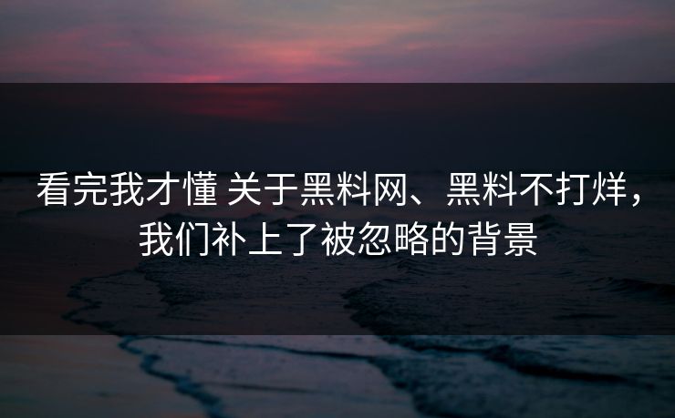 看完我才懂 关于黑料网、黑料不打烊，我们补上了被忽略的背景