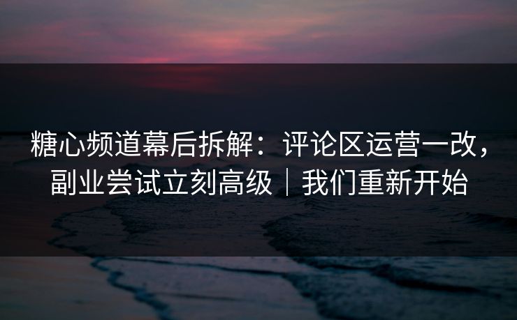 糖心频道幕后拆解：评论区运营一改，副业尝试立刻高级｜我们重新开始