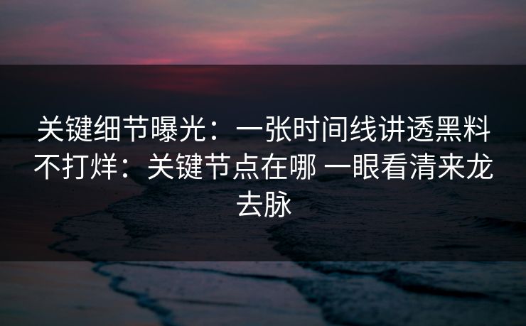 关键细节曝光：一张时间线讲透黑料不打烊：关键节点在哪 一眼看清来龙去脉