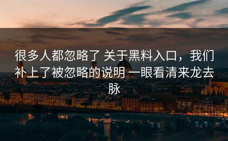 很多人都忽略了 关于黑料入口，我们补上了被忽略的说明 一眼看清来龙去脉