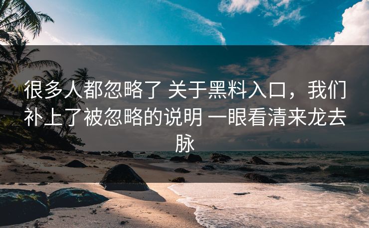 很多人都忽略了 关于黑料入口，我们补上了被忽略的说明 一眼看清来龙去脉