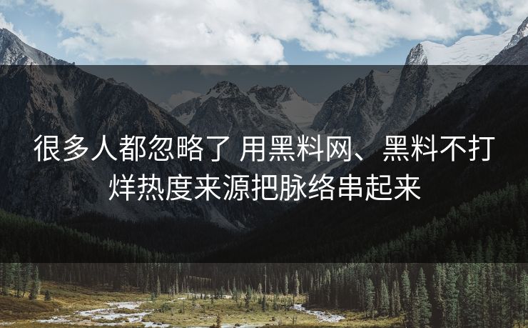 很多人都忽略了 用黑料网、黑料不打烊热度来源把脉络串起来